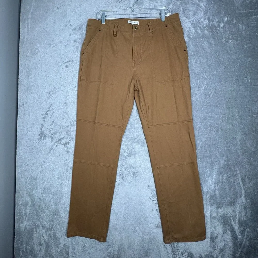 Frye & Co Pants Mens 34x32 BrownStraight Leg Double Knee Neutral Preppy Heritage